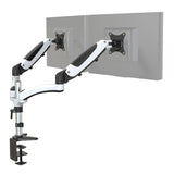 Soporte de monitor VM-MG2 en blanco-negro para dos pantallas con fijación a mesa de hjh OFFICE