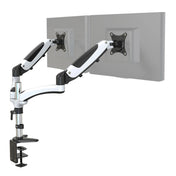 Soporte de monitor VM-MG2 en blanco-negro para dos pantallas con fijación a mesa de hjh OFFICE