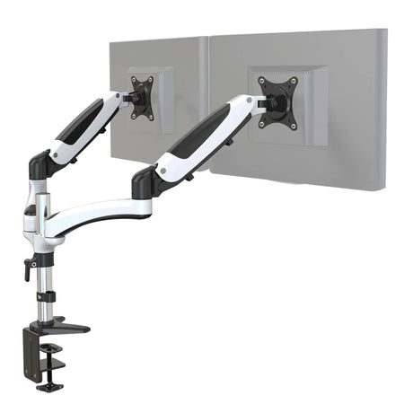 Soporte de monitor VM-MG2 en blanco-negro para dos pantallas con fijación a mesa de hjh OFFICE