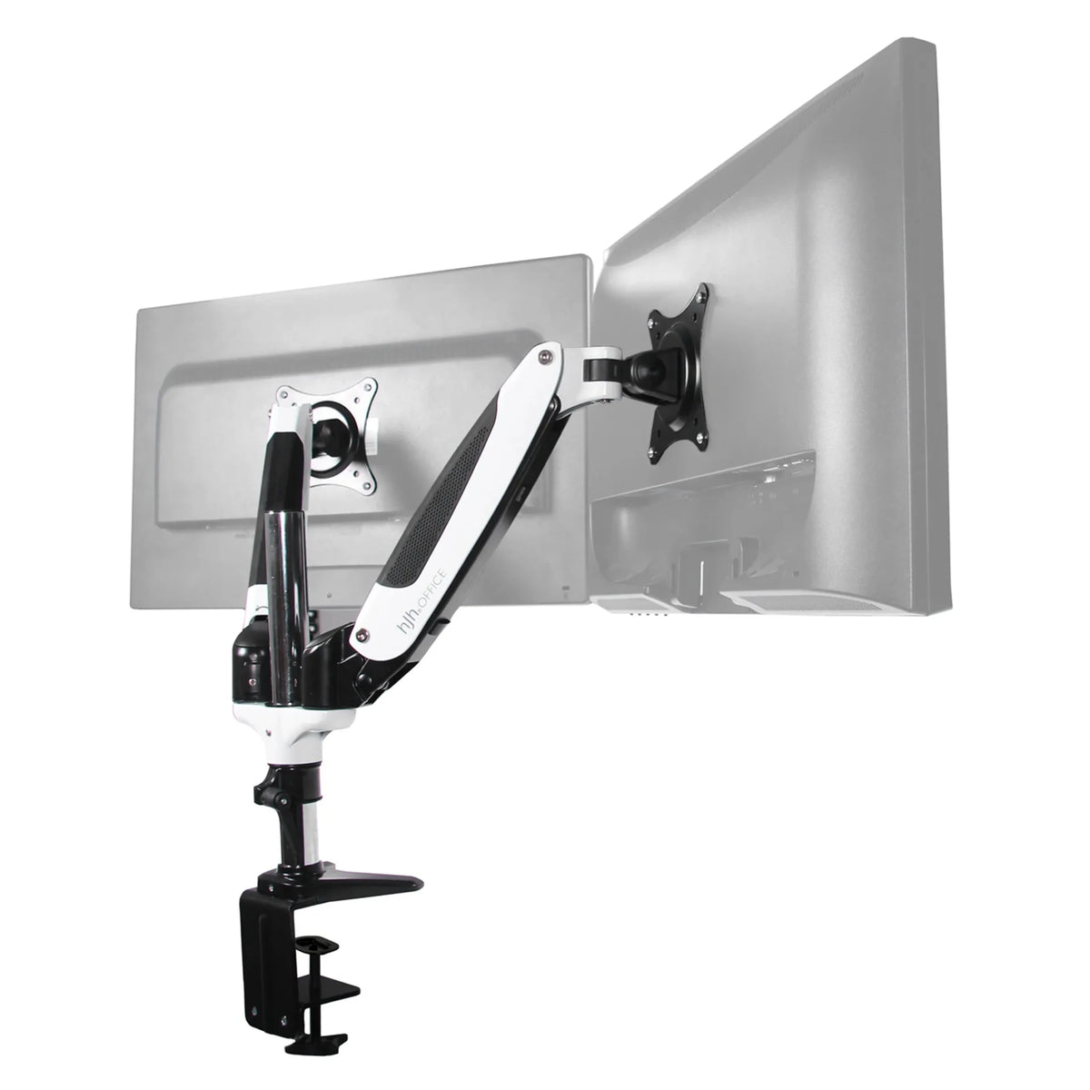 Soporte de monitor VM-MG2S en blanco y negro con dos brazos articulados para dos pantallas de hjh OFFICE