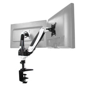 Soporte de monitor VM-MG2S en blanco y negro con dos brazos articulados para dos pantallas de hjh OFFICE