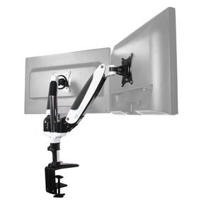 Soporte de monitor VM-MG2S en blanco y negro con dos brazos articulados para dos pantallas de hjh OFFICE