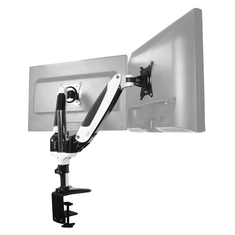 Soporte de monitor VM-MG2S en blanco y negro con dos brazos articulados para dos pantallas de hjh OFFICE