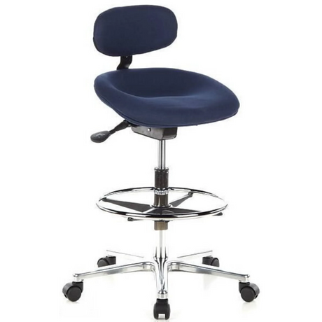 Silla de mostrador azul WORK MF con reposacabezas, aro reposapiés y cinco ruedas de hjh OFFICE