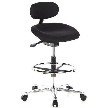 Silla de mostrador WORK MF negra con reposapiés y base estrellada cromada con ruedas de hjh OFFICE