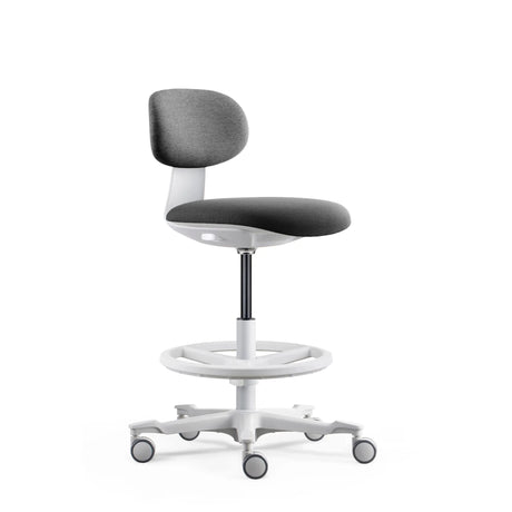 Silla de trabajo WORK MF2 W en gris oscuro con base de estrella y anillo para los pies en blanco de hjh OFFICE