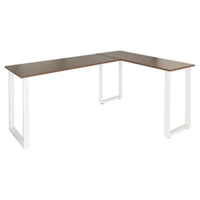 escritorio de esquina WORKSPACE BASIC I con tablero de nogal marrón y patas blancas en forma de U de hjh OFFICE