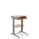 escritorio de pie WORKSTATION en haya y gris con bandeja para teclado y ruedas de hjh OFFICE