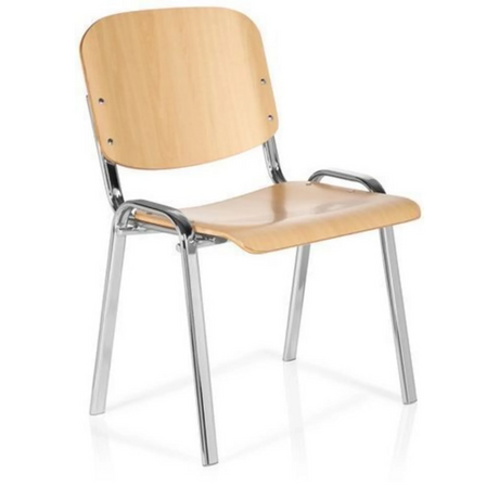 Silla de cuatro patas XT 600 C H de haya clara con estructura metálica cromada y reposabrazos de hjh OFFICE