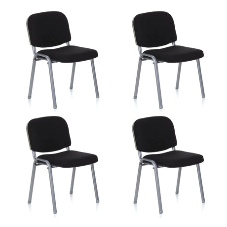 Set de cuatro sillas de cuatro patas XT 600 S con funda negra y estructura plateada de hjh OFFICE