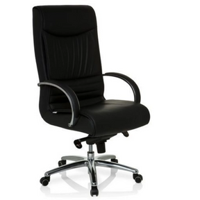 Silla giratoria XXL F 400 con tapicería de cuero negro y base cromada de hjh OFFICE