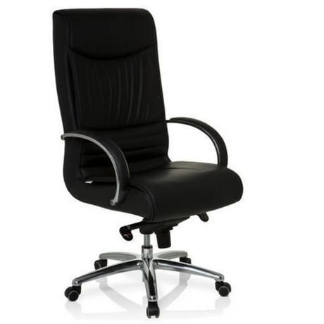 Silla giratoria XXL F 400 con tapicería de cuero negro y base cromada de hjh OFFICE