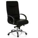 Silla giratoria XXL F 400 con tapicería de cuero negro y base cromada de hjh OFFICE