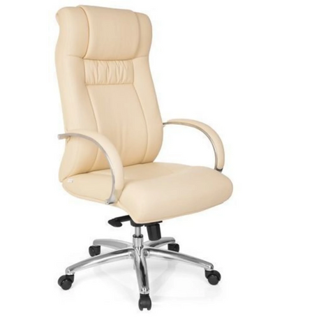 Silla giratoria XXL G 600 en cuero sintético beige con reposabrazos de cromo de hjh OFFICE