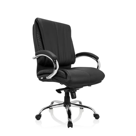 Silla giratoria XXL H 100 de cuero sintético negro con base cromada de hjh OFFICE