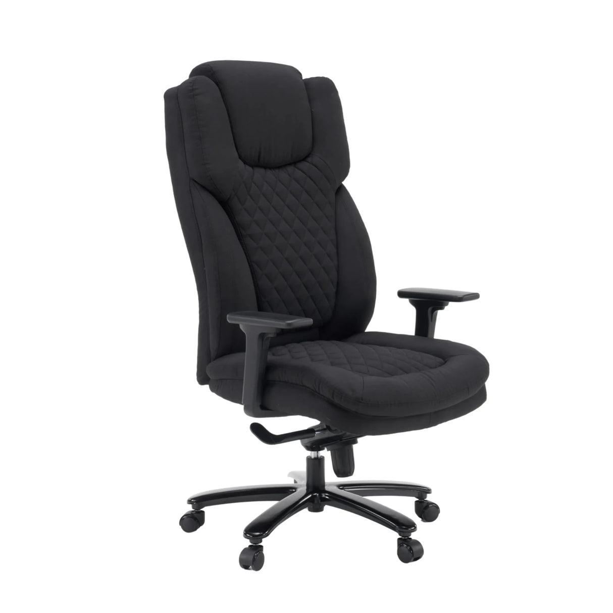 Silla giratoria XXL Pullmann Gen2 con tapizado de tela negra, patrón acolchado y reposabrazos ajustables de hjh OFFICE