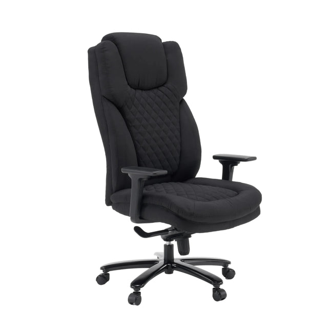 Silla giratoria XXL Pullmann Gen2 con tapizado de tela negra, patrón acolchado y reposabrazos ajustables de hjh OFFICE