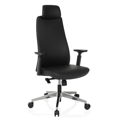 Sillón de oficina profesional YUCANO I negro con reposacabezas y base de estrella pulida de hjh OFFICE