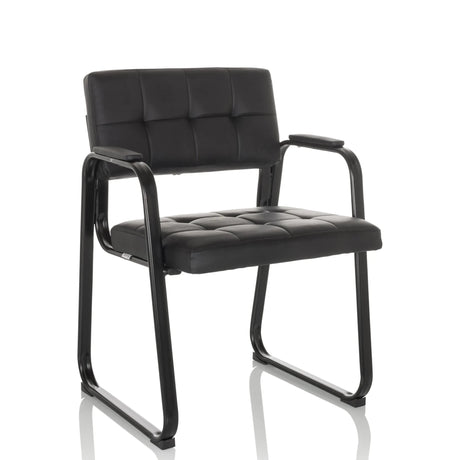 Silla de confidente negra ZANTA B PU con tapicería de cuero sintético acolchado y estructura de patín de hjh OFFICE