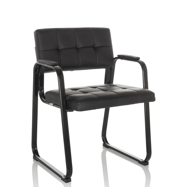 Silla de confidente negra ZANTA B PU con tapicería de cuero sintético acolchado y estructura de patín de hjh OFFICE