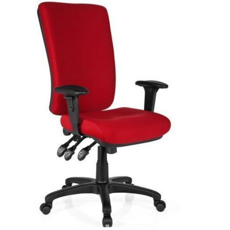 Silla de oficina profesional ZENIT HIGH con tapizado de tela roja, reposabrazos negros y base con ruedas de hjh OFFICE