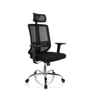 Silla Home Office ZH 200 negra con respaldo de malla y reposacabezas de hjh OFFICE