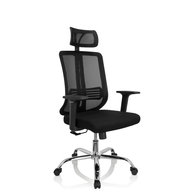 Silla Home Office ZH 200 negra con respaldo de malla y reposacabezas de hjh OFFICE